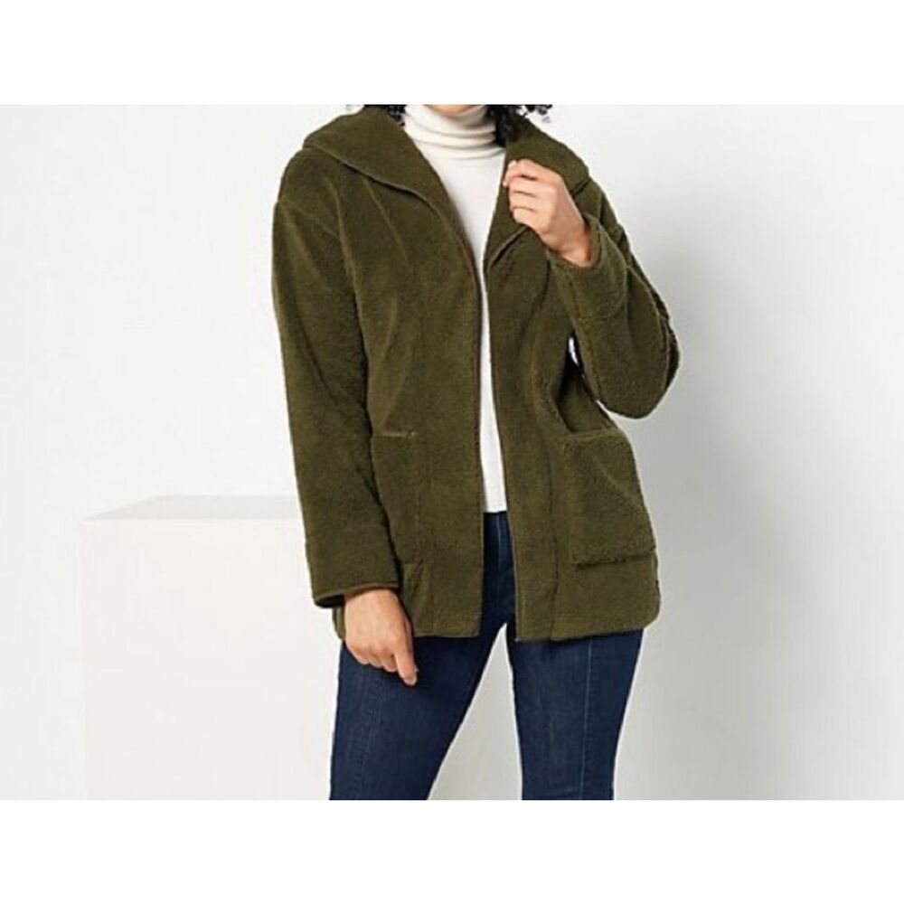 Koolaburra by UGG Sherpa Fleece Shawl Collar Cardigan jacket Olive 1X NEW